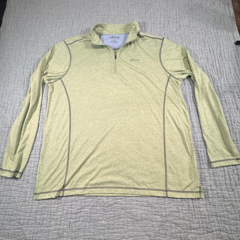 Orvis 1/4 Zip Pullover Shirt Men XL Green Base Layer Lightweight Long Sleeve